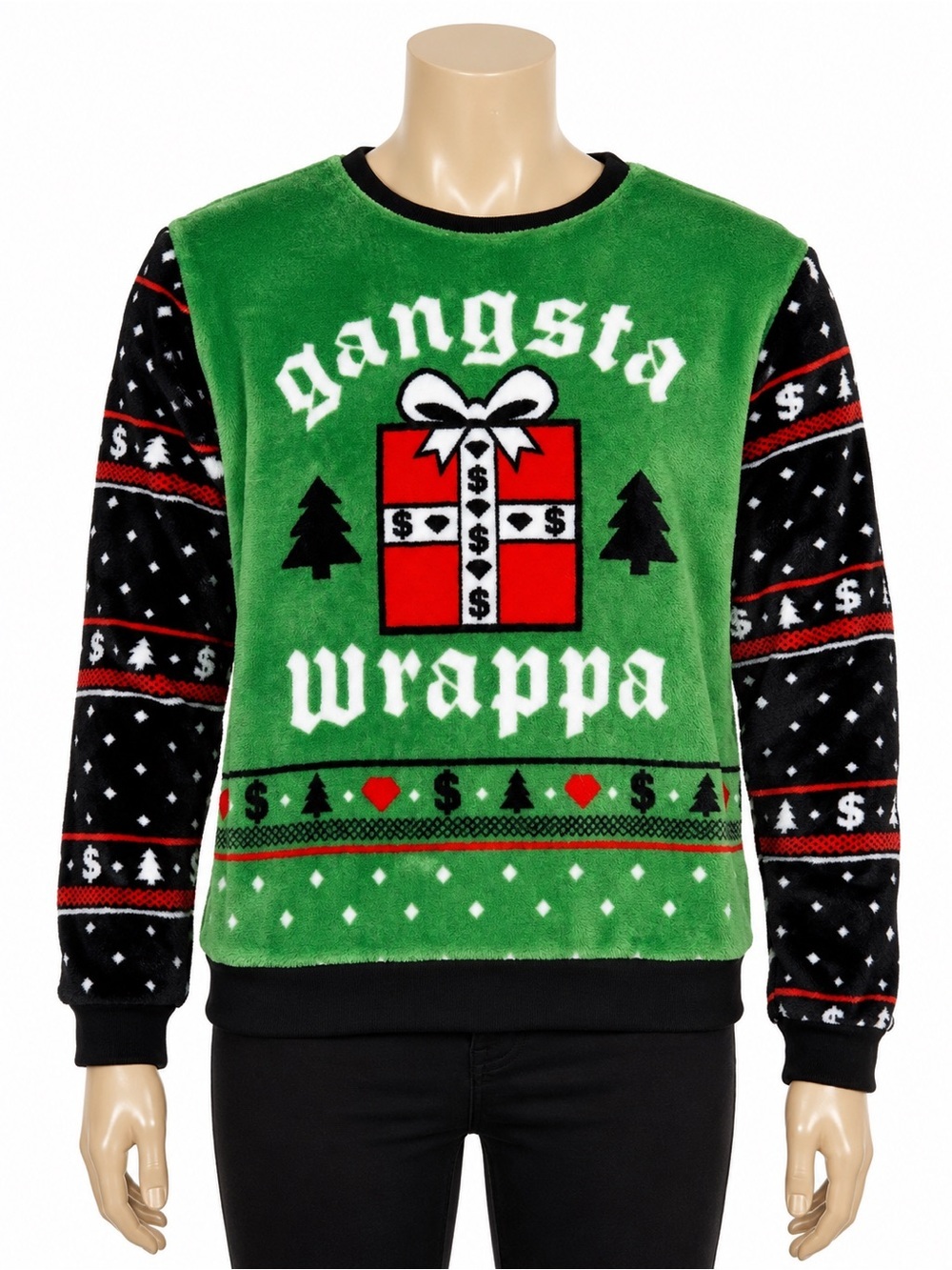 Gangsta Wrappa Ugly Christmas Sweatshirt XL Plush Fleece Holiday Pullover